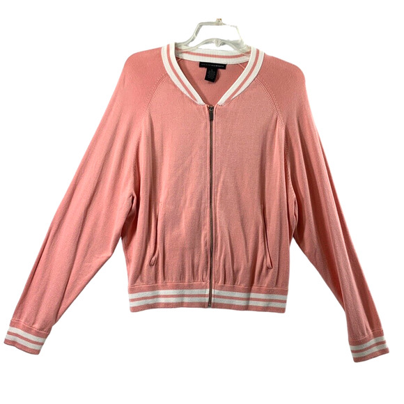 Grace Elements Sweaters - Grace Elements Sweater Womens XL Bomber Style Zip Jacket  Pink White Knit